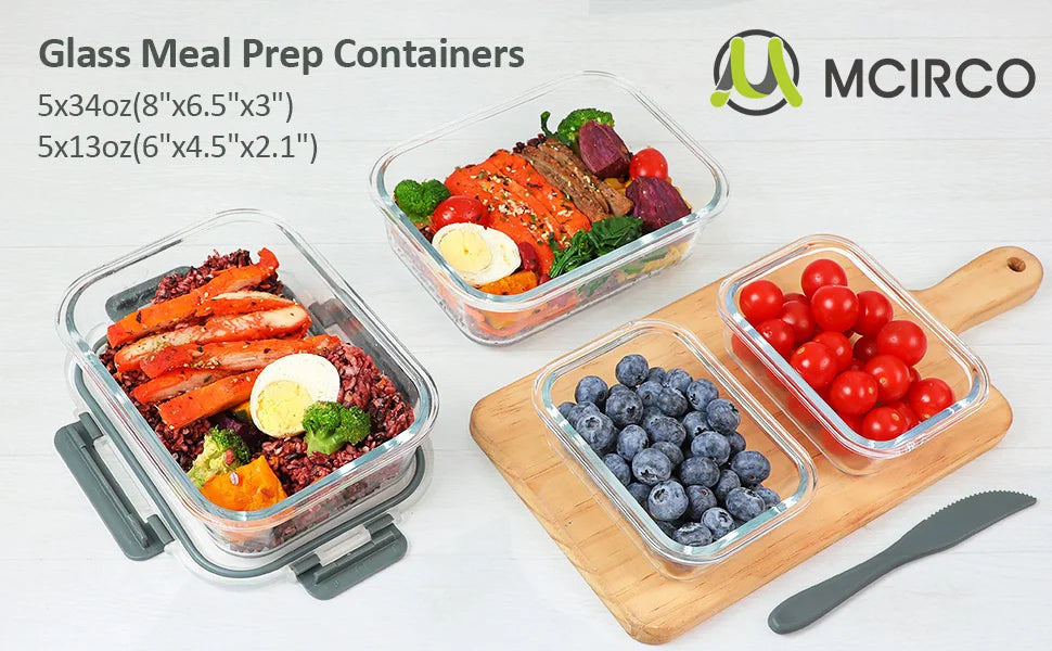 [10-Pack] Glass Meal Prep Containers with Lids – MCIRCO Food Storage Containers with Snap Locking Lids, Airtight Lunch Containers