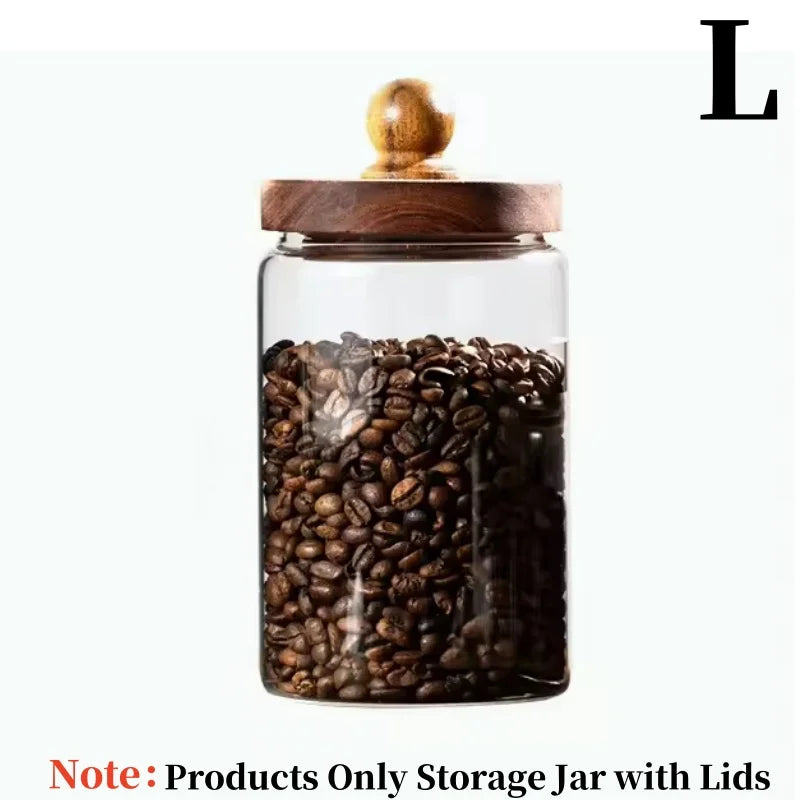 Glass Food Storage Jar with Wooden Lid – Airtight Sealed Container for Coffee Beans, Nuts, Spices, Candy, and Moisture-Proof Storage