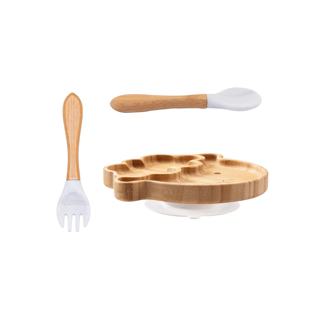 Baby Wooden Tableware Set - Bamboo Plate, Bowl, Fork & Spoon