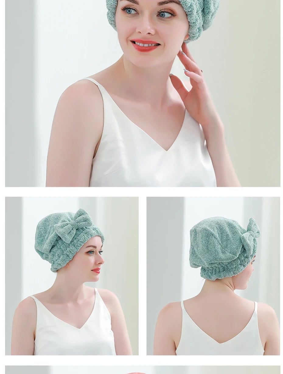 Bamboo Hair Towel Wrap – Microfiber Hair Drying Shower Turban with Bowknot