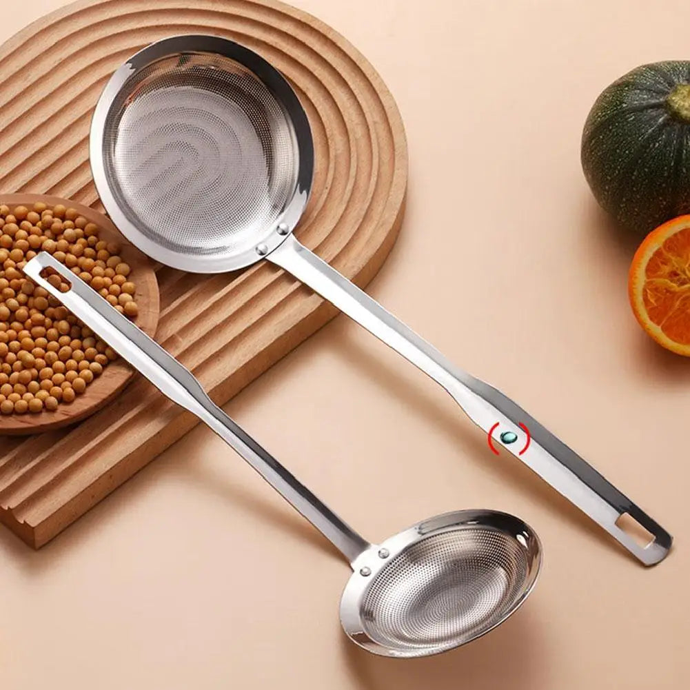 Steel Fat Skimmer Spoon – Fine Mesh Strainer with Handle for Skimming Oil, Grease, and Foam
