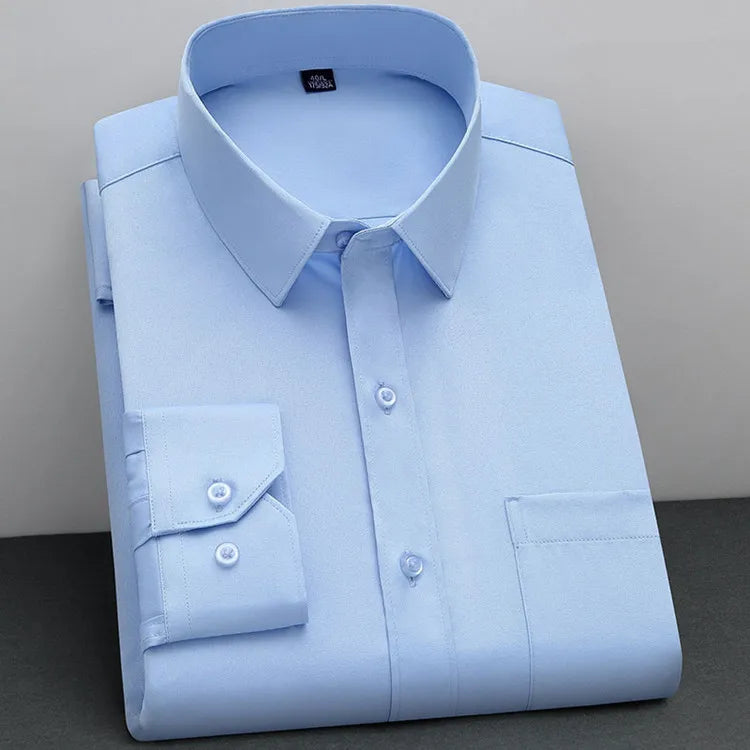 BAMBOOPLE New Fashion Non-Iron Shirt – Anti-Wrinkle Classic Solid Business Casual Long Sleeve Shirt for Men