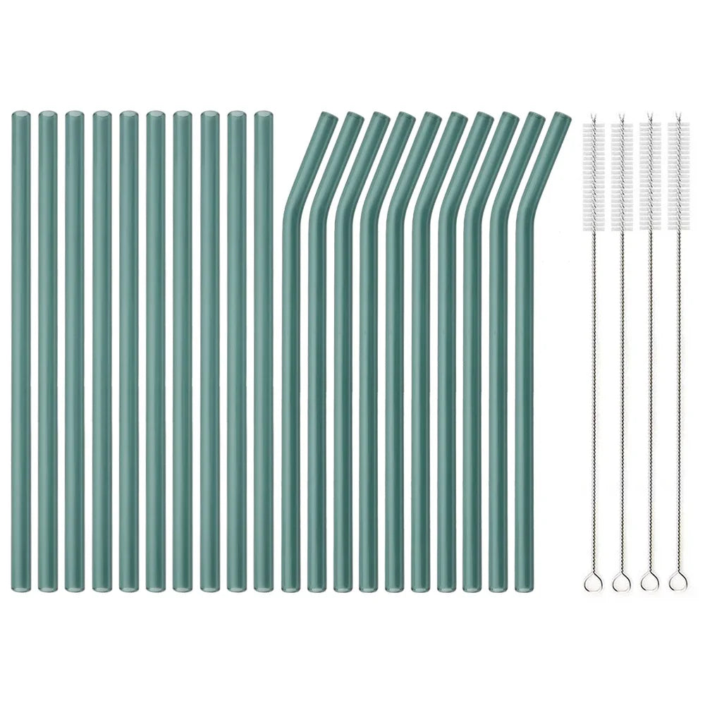 20PCS Colorful Reusable Glass Straws Set – 8mm Drinking Straws for Smoothies, Milkshakes, Tea, Juice, and Cocktails