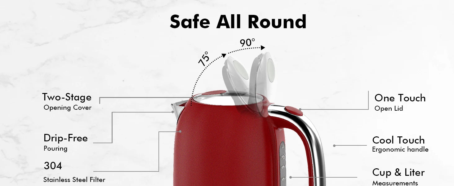 Electric Tea Kettle with Temperature Control – 5 Presets & Keep Warm Function, Red