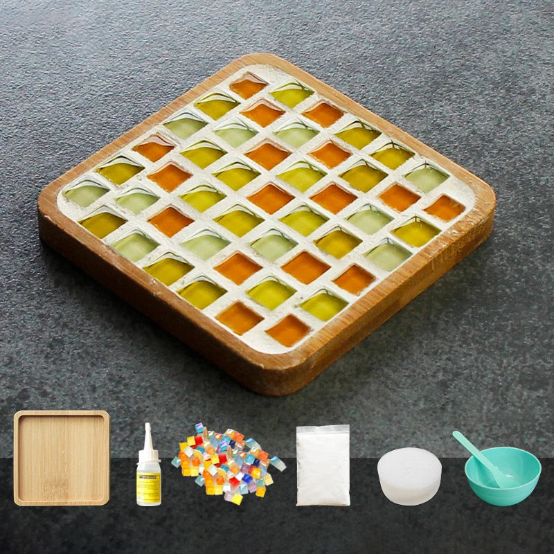 Handmade DIY Mosaic Cup Mat – Bamboo Bottom Pad for Early Education & Creative Crafting