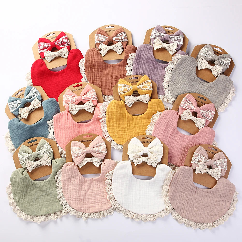 3-Piece Muslin Cotton & Bamboo Baby Bib Set with Tassel Lace