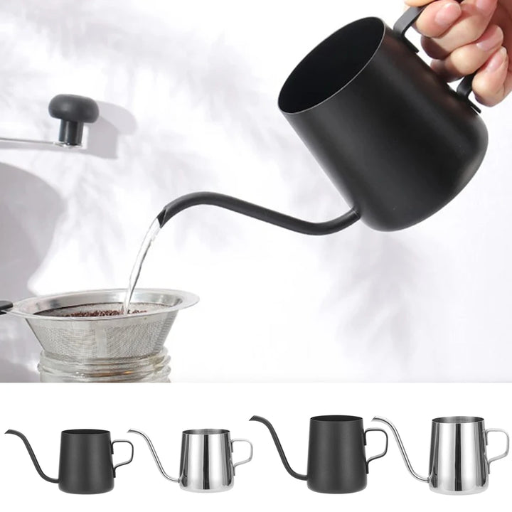 Long Narrow Spout Coffee Pot – 8.5oz/12oz Small Fine Stainless Steel Pour Over Drip Coffee Pot, Gooseneck Tea Kettle (Black)