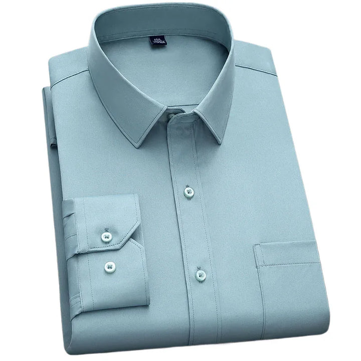 BAMBOOPLE New Fashion Non-Iron Shirt – Anti-Wrinkle Classic Solid Business Casual Long Sleeve Shirt for Men