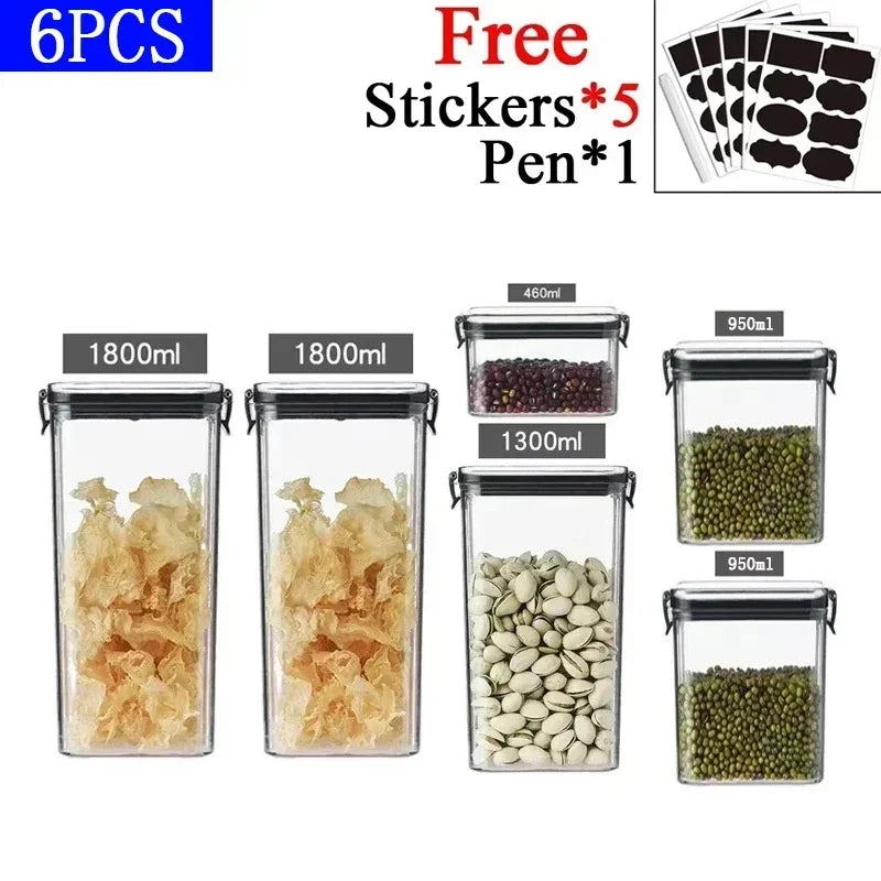 460-1800ML Set Kitchen Stackable Sealed Jars – Plastic Food Storage Box, Multigrain Tank Bottle, Dried Fruit & Tea Storage Containers