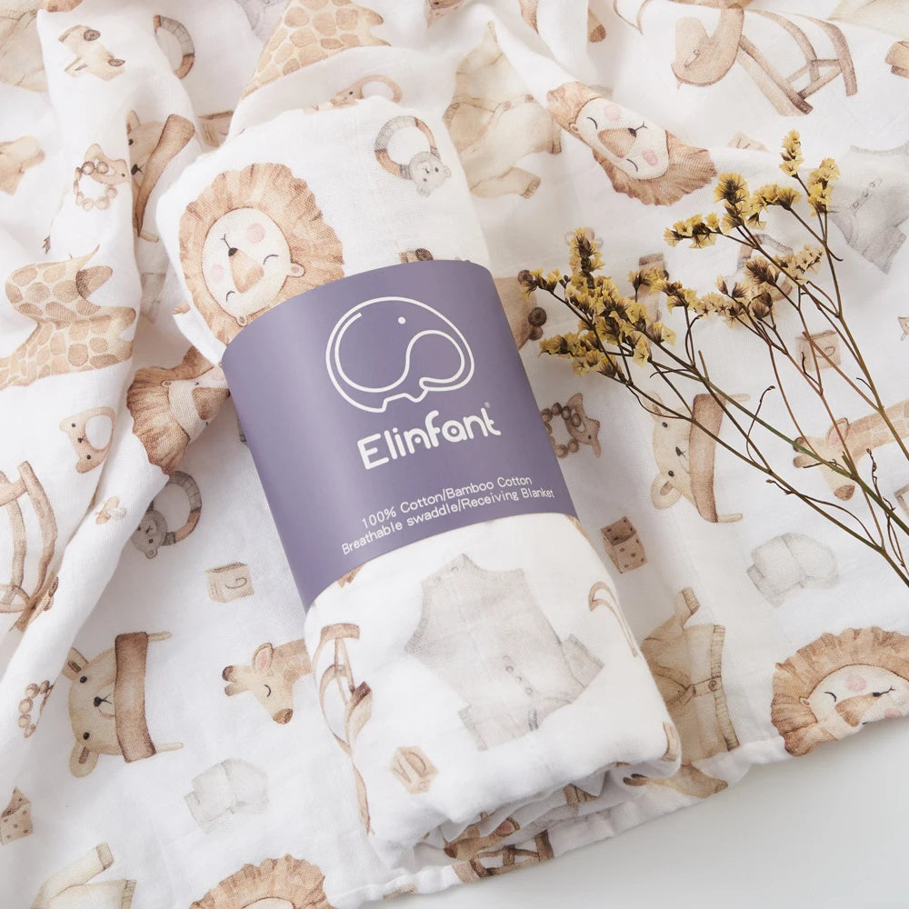 Elinfant Bamboo Cotton Muslin Swaddle Blanket – 120x110cm Baby Wrap Towel
