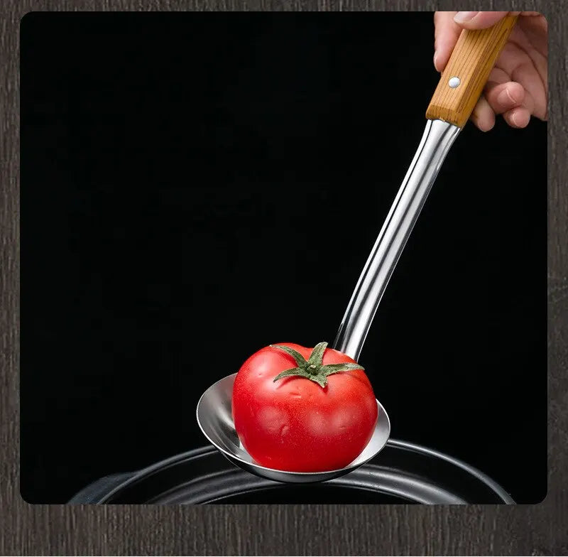 Stainless Steel Imitation Wood Grain Handle Spatula – Leaky Shovel Spoon, Set of 5 Kitchen Tools for Cooking