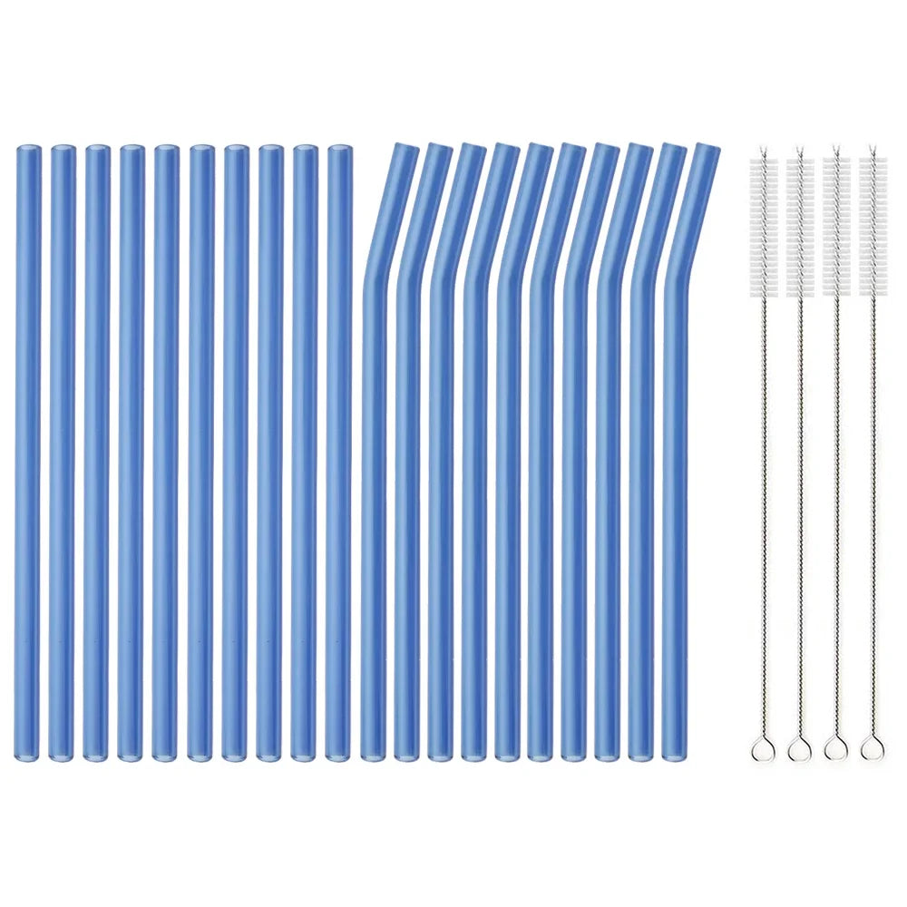20PCS Colorful Reusable Glass Straws Set – 8mm Drinking Straws for Smoothies, Milkshakes, Tea, Juice, and Cocktails