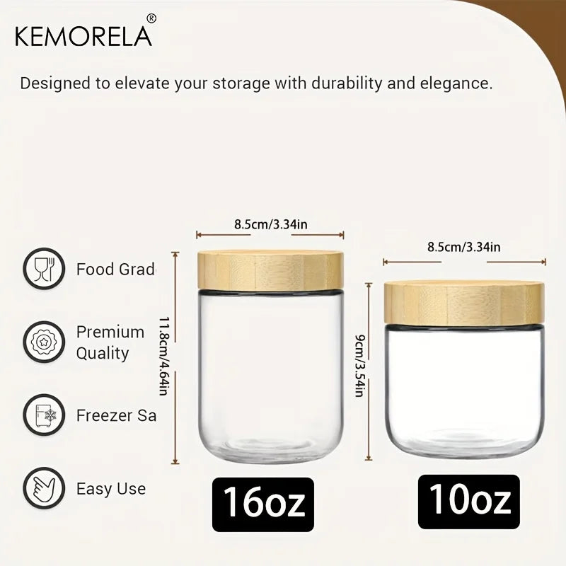 KEMORELA Glass Jars with Airtight Bamboo Lids – 2/4PCS, 290/470ML, Perfect for Overnight Oats and Salads