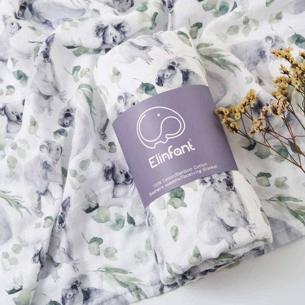 Elinfant Bamboo Cotton Muslin Swaddle Blanket – 120x110cm Baby Wrap Towel