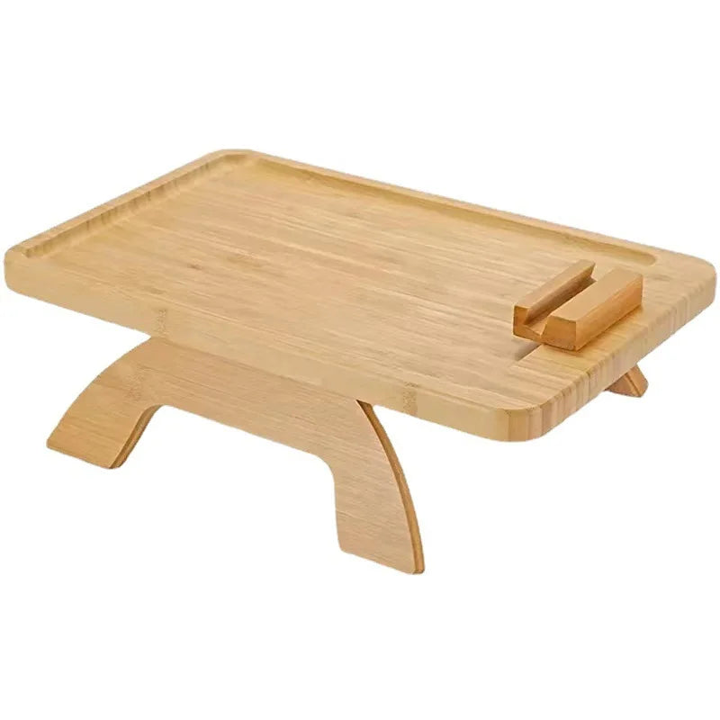 Bamboo Clip-On Sofa Tray Table with Phone Holder