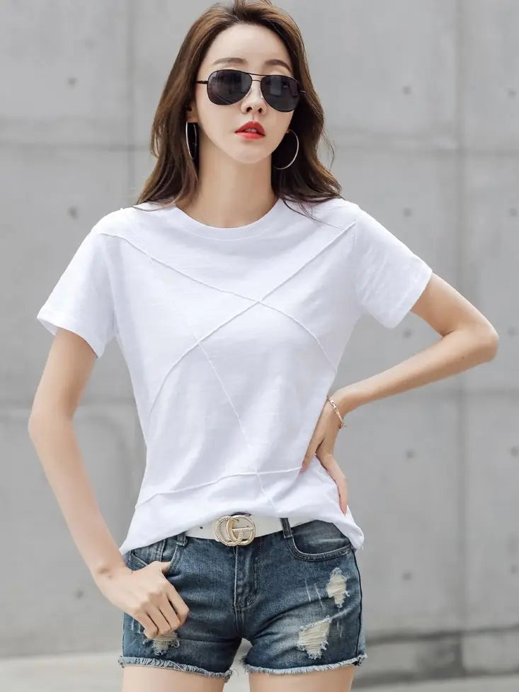 AOSSVIAO Women’s Bamboo Cotton Ribbed T-Shirt – Summer Slim Fit
