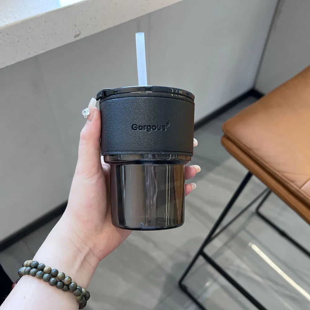 400ml Couple Coffee Mug with Straw and Lid