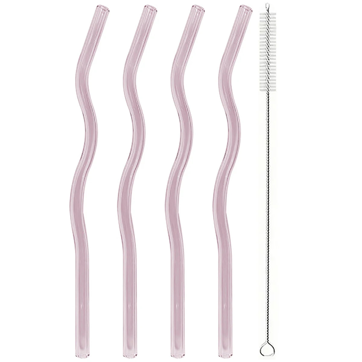 4PCS Wavy Glass Straws – Colorful Drinking Straw Set with Cleaning Brush