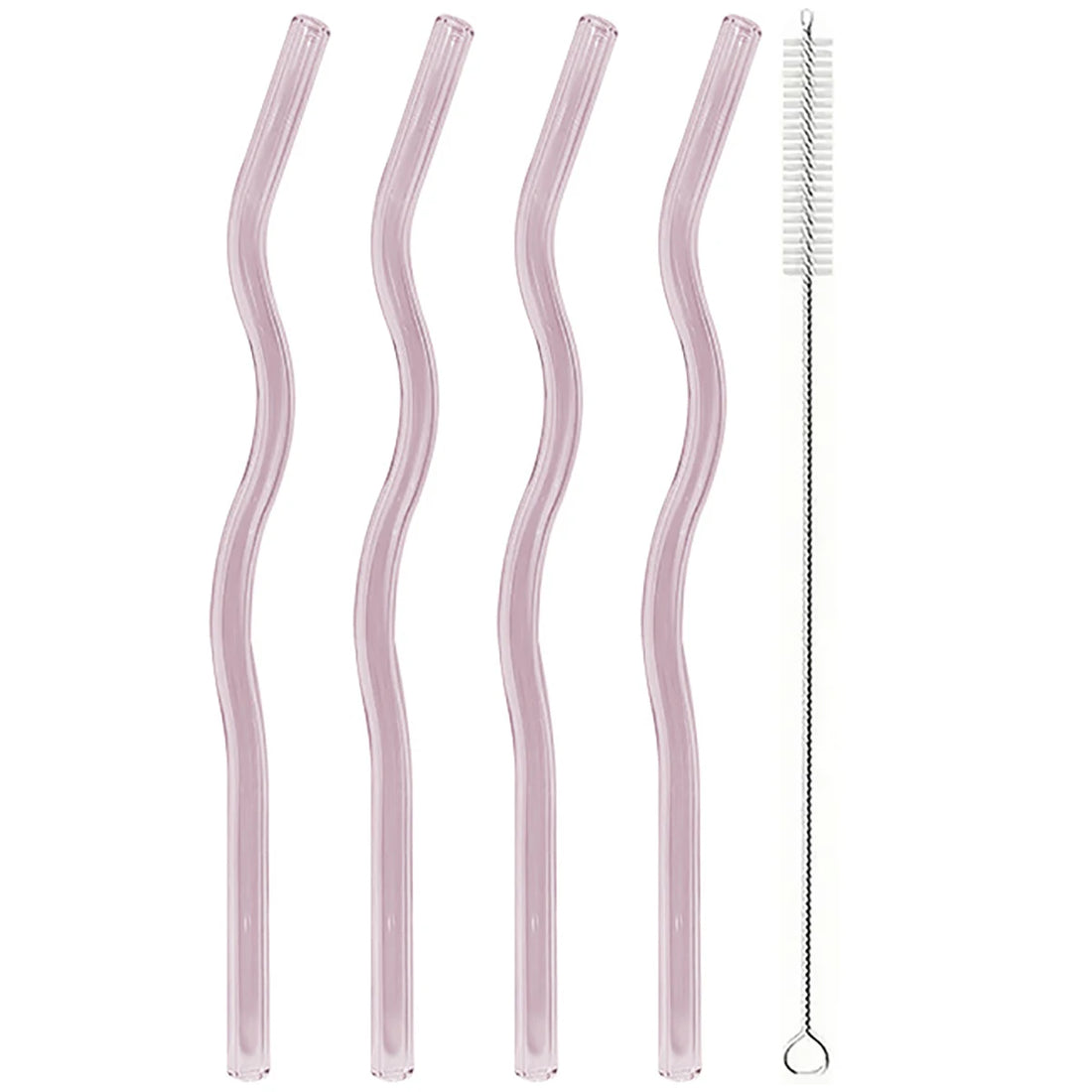 4PCS Wavy Glass Straws – Colorful Drinking Straw Set with Cleaning Brush