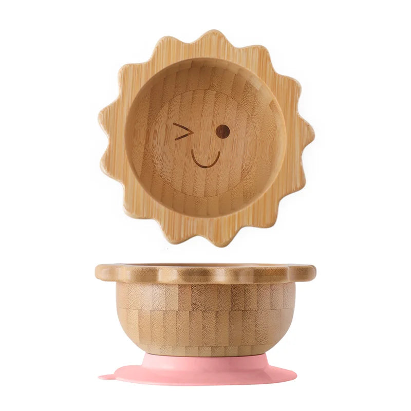 Baby Wooden Tableware Set - Bamboo Plate, Bowl, Fork & Spoon