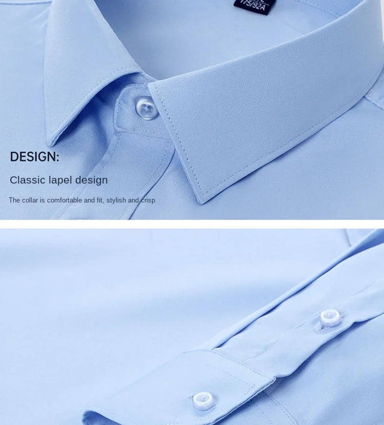 BAMBOOPLE New Fashion Non-Iron Shirt – Anti-Wrinkle Classic Solid Business Casual Long Sleeve Shirt for Men