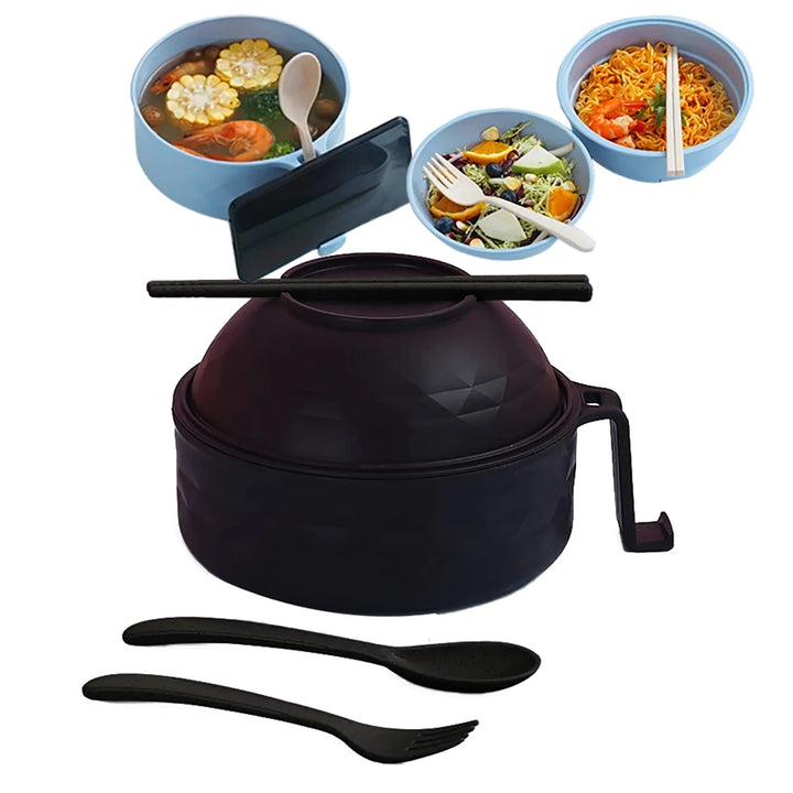 Microwave Ramen Bowl Cooker Set – Wheat Straw Instant Noodles Bowl with Handles, Includes Spoon, Chopsticks, and Fork