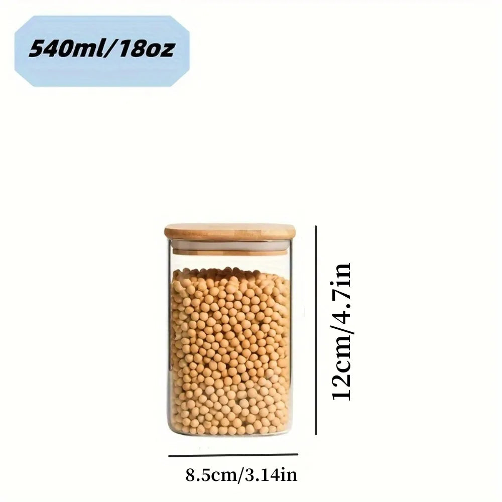 2/4 Pieces, 540ML/1000ML Glass Food Storage Jar with Bamboo Lid – Square Sealed Kitchen Container Set