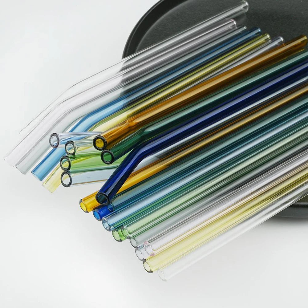 20PCS Colorful Reusable Glass Straws Set – 8mm Drinking Straws for Smoothies, Milkshakes, Tea, Juice, and Cocktails