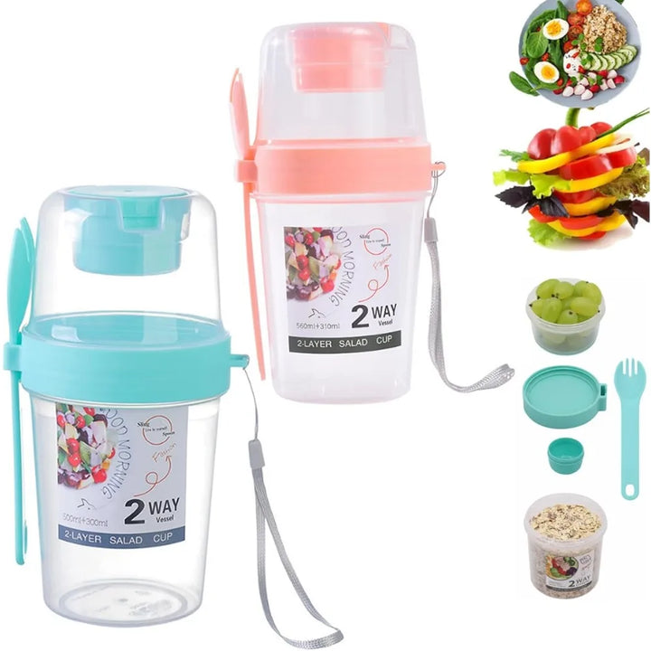 Carry Breakfast Cups – Salad, Yogurt, Cereal, Oatmeal, Snacks, Parfait Containers with Forks and Dressing Holders