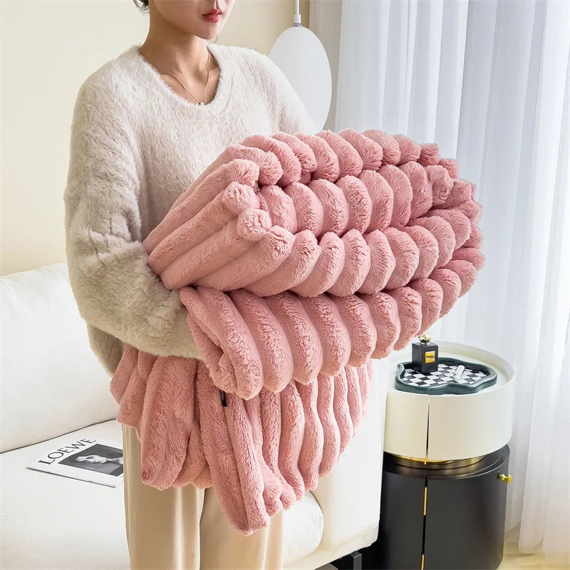 Rabbit Velvet Flannel Blanket – Thick & Warm Winter Comfort