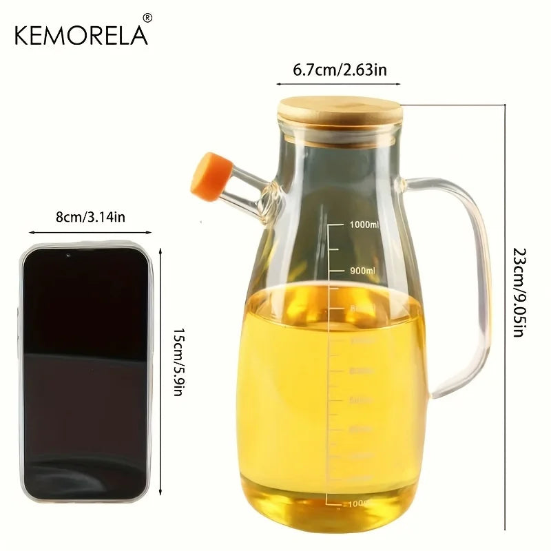 KEMORELA Glass Olive Oil Bottle – Leak-Proof BPF Oil Condiment Container for Kitchen, BBQ, and Picnic