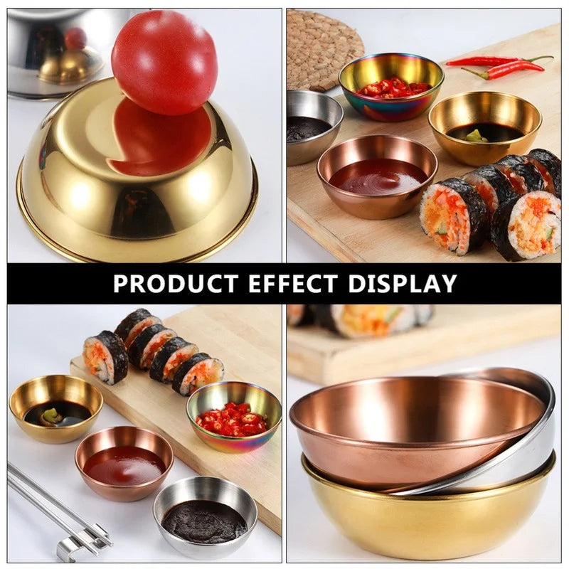 4PCS/2PCS Stainless Steel Golden Sauce Dishes – Appetizer, Seasoning, and Serving Dishes Set, Spice Plates, Kitchen Tableware