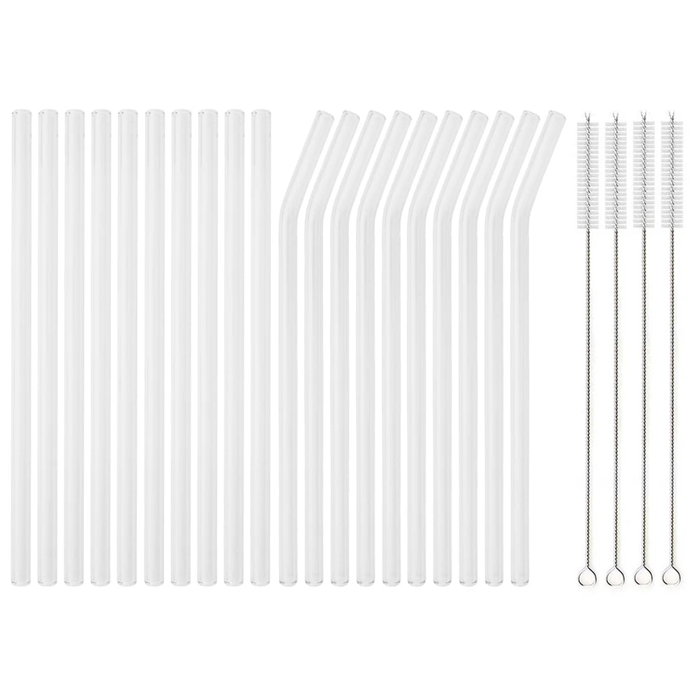 20PCS Colorful Reusable Glass Straws Set – 8mm Drinking Straws for Smoothies, Milkshakes, Tea, Juice, and Cocktails