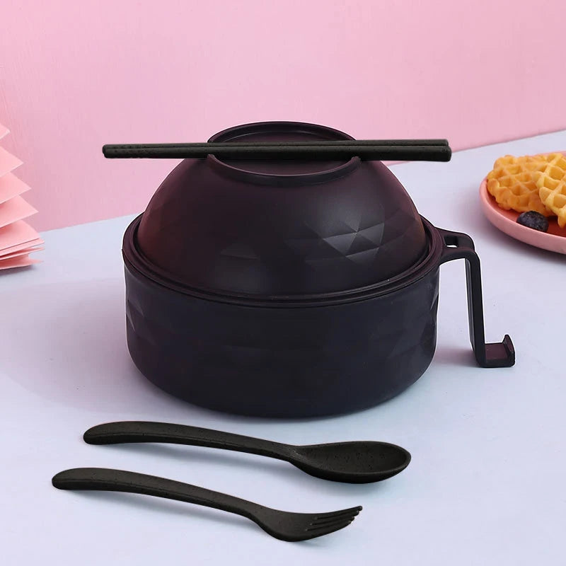 Microwave Ramen Bowl Cooker Set – Wheat Straw Instant Noodles Bowl with Handles, Includes Spoon, Chopsticks, and Fork