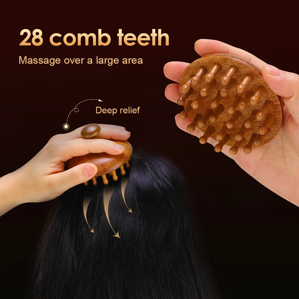 Multi-Functional Wood Therapy Massage Comb – Sandalwood Scalp, Head Massager & Body Guasha Scraping Tool