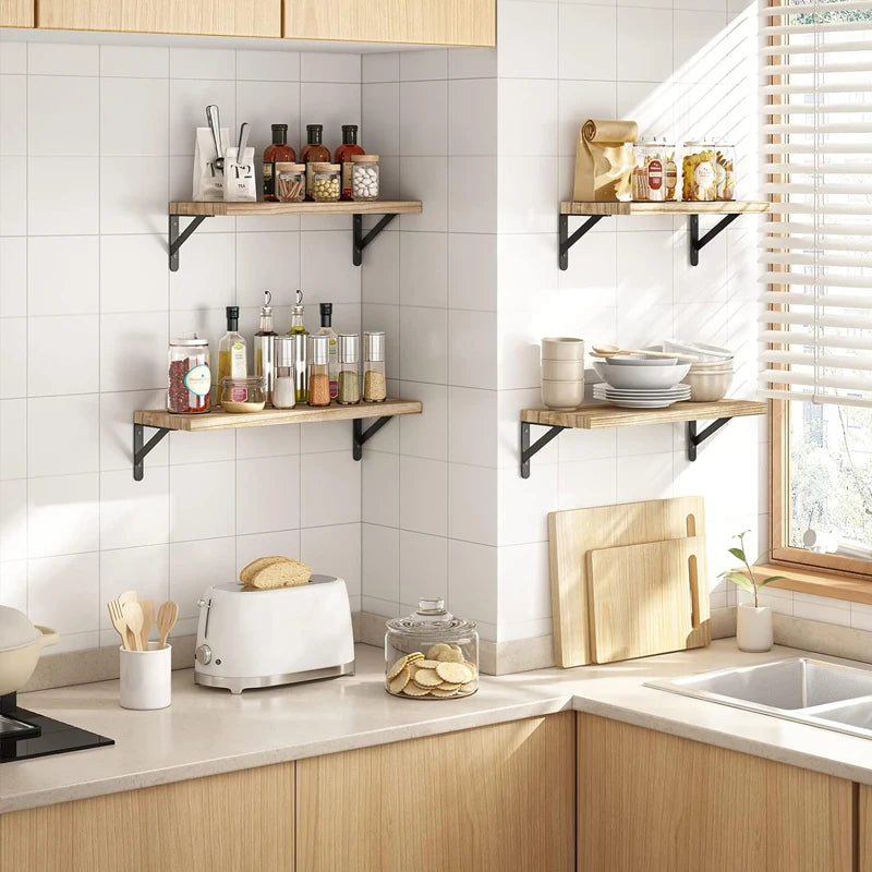 Floating Wooden Shelves - Wall Storage & Display Rack