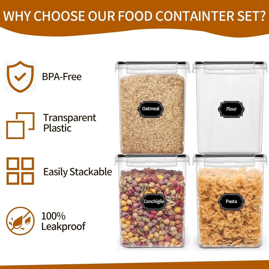 Large Airtight Food Storage Containers with Lids – Plastic Kitchen & Pantry Organization Containers for Cereal, Flour, and More