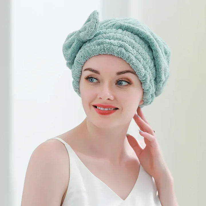 Bamboo Hair Towel Wrap – Microfiber Hair Drying Shower Turban with Bowknot