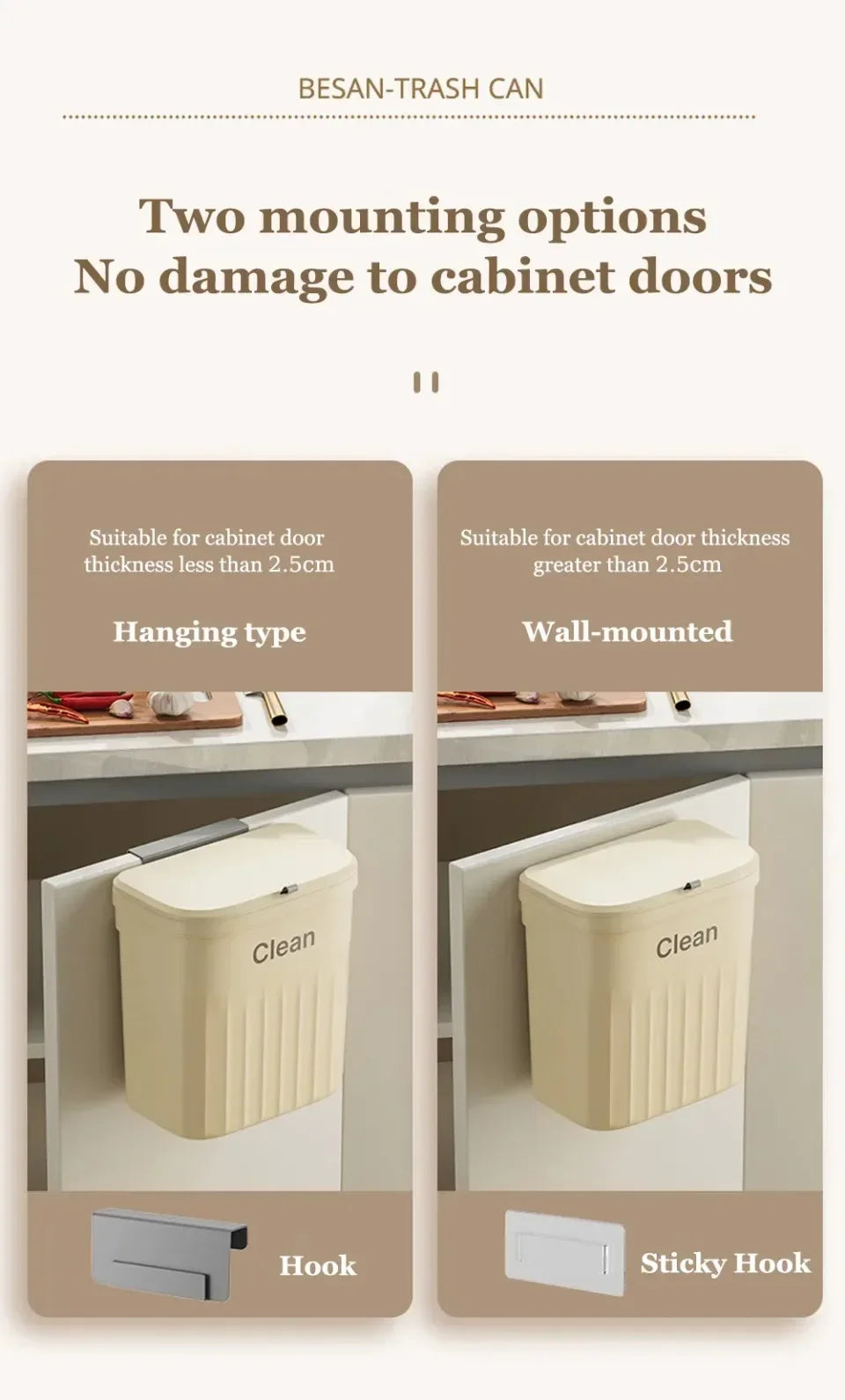 Wall-Mounted Kitchen Garbage Bin – 8.5L/12L Hanging Trash Can with Lid