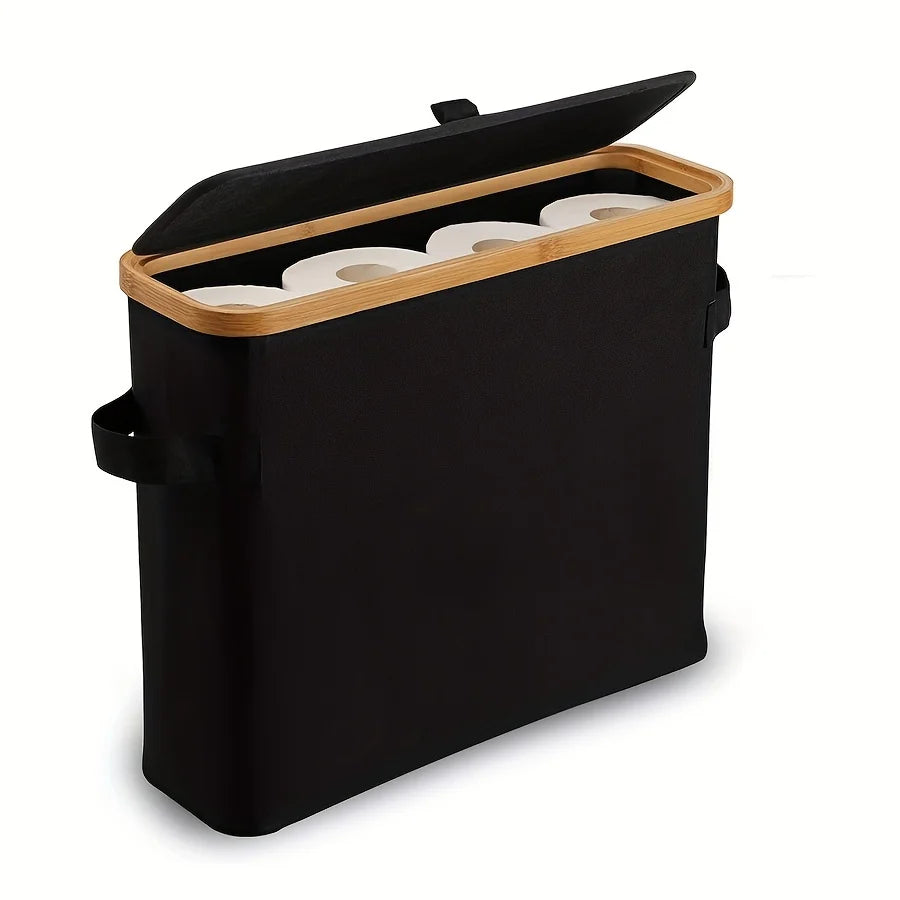 Bamboo Toilet Paper Holder with Lid – Enclosed Tissue Storage Box with Handle