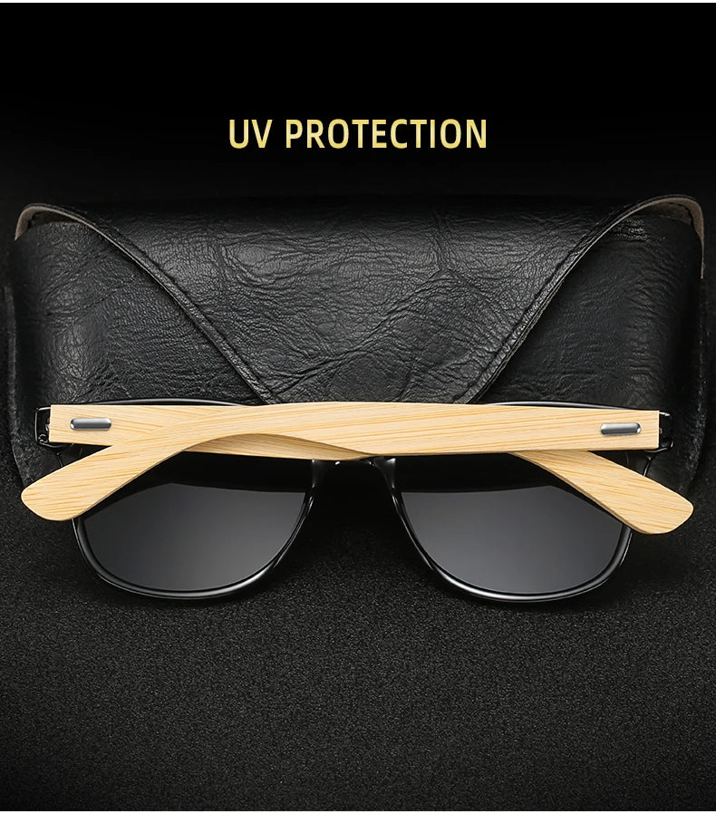 Fashion Bamboo Wood Vintage Square Sunglasses – Men & Women Luxury Brand Designer Sun Glasses, Wooden Driving & Fishing UV400 Eyewear