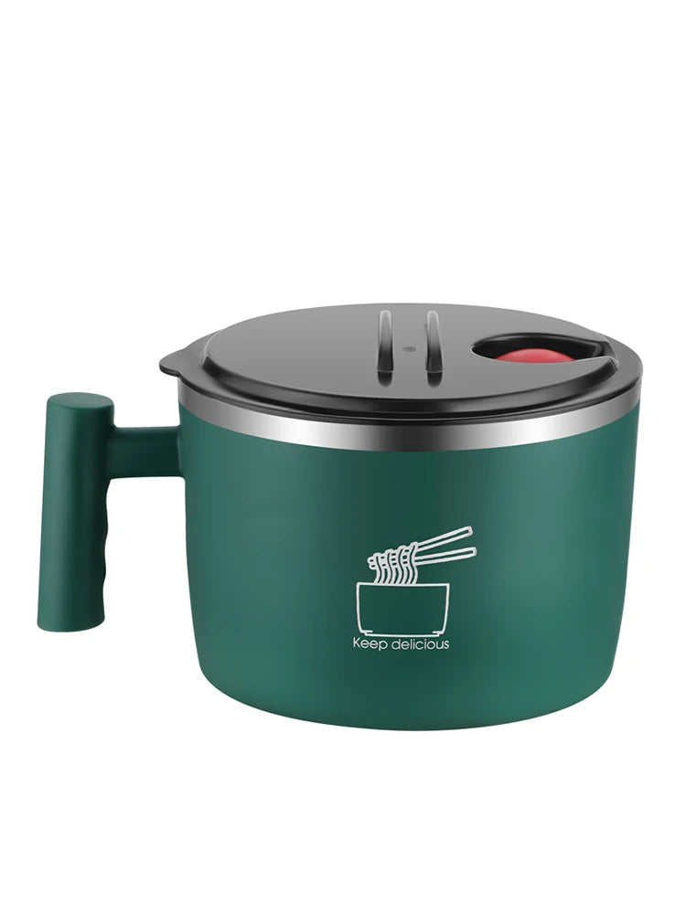 Stainless Steel Bowl with Lid – Sealed, Portable Drain Bowl for Instant Noodles