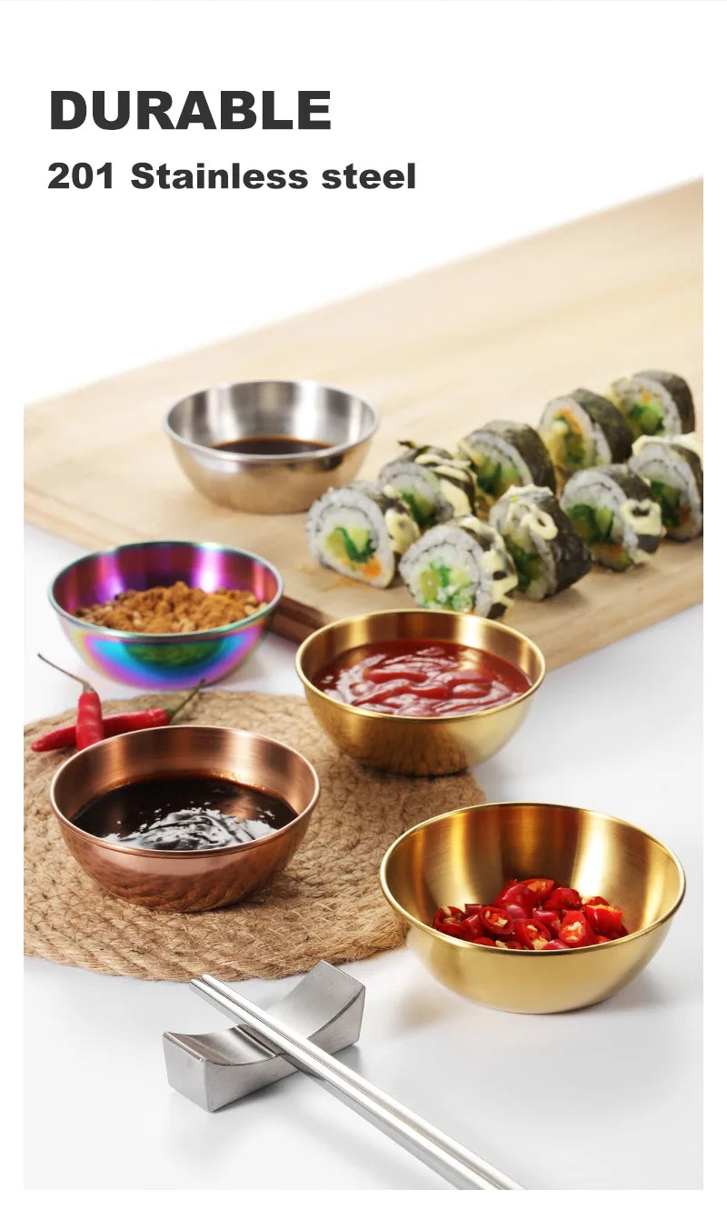 4PCS/2PCS Stainless Steel Golden Sauce Dishes – Appetizer, Seasoning, and Serving Dishes Set, Spice Plates, Kitchen Tableware