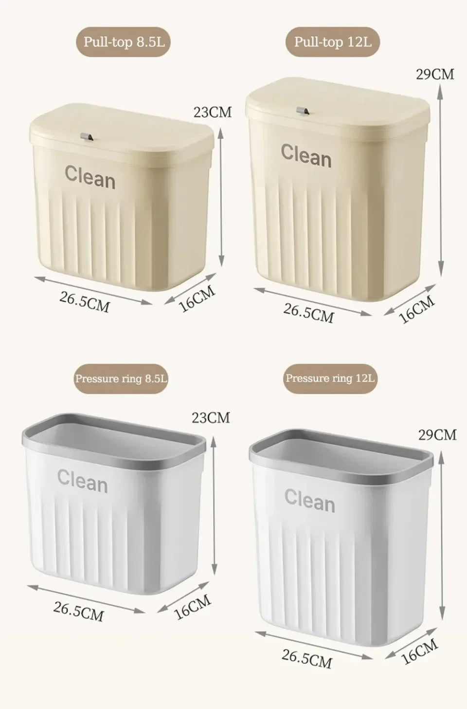 Wall-Mounted Kitchen Garbage Bin – 8.5L/12L Hanging Trash Can with Lid