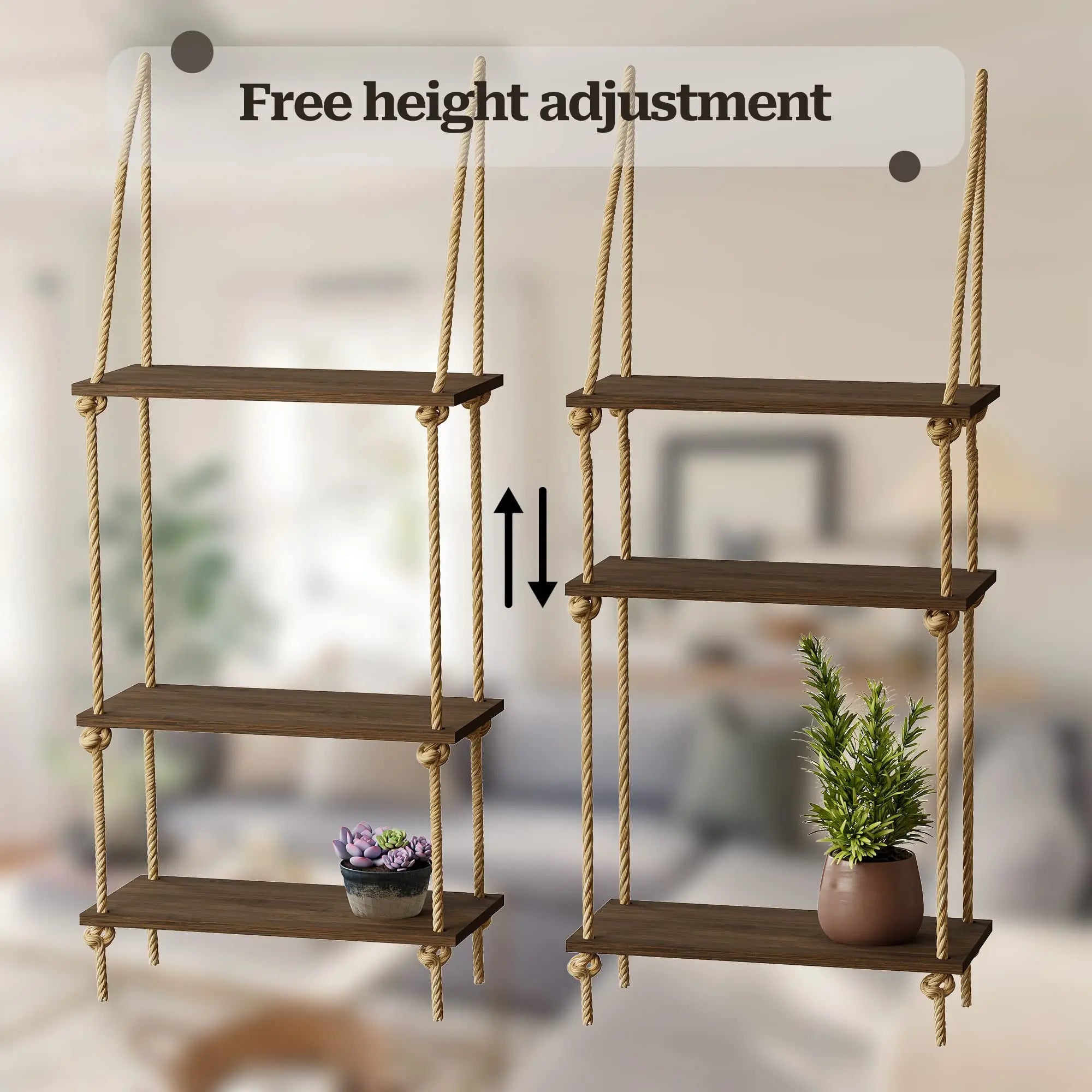Boho Black Hanging Wall Shelves with Macrame Hanger