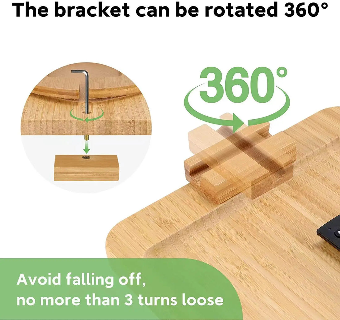 Bamboo Clip-On Sofa Tray Table with Phone Holder