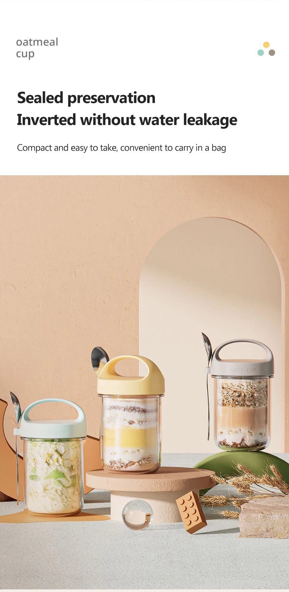 430ML New Breakfast Cup – Oatmeal, Cereal, Nut, Yogurt, and Salad Container with Lid & Spoon