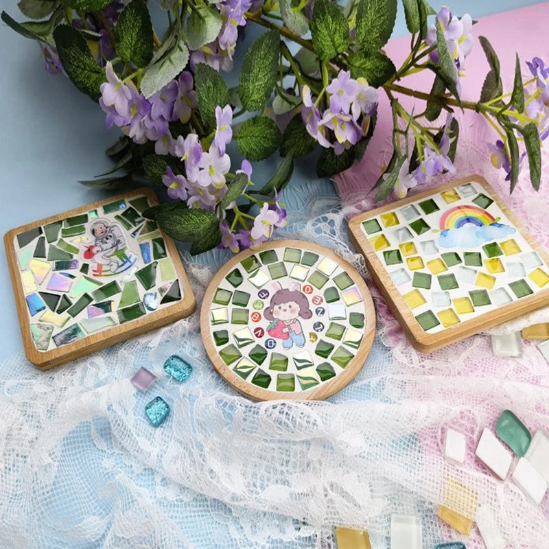 Handmade DIY Mosaic Cup Mat – Bamboo Bottom Pad for Early Education & Creative Crafting