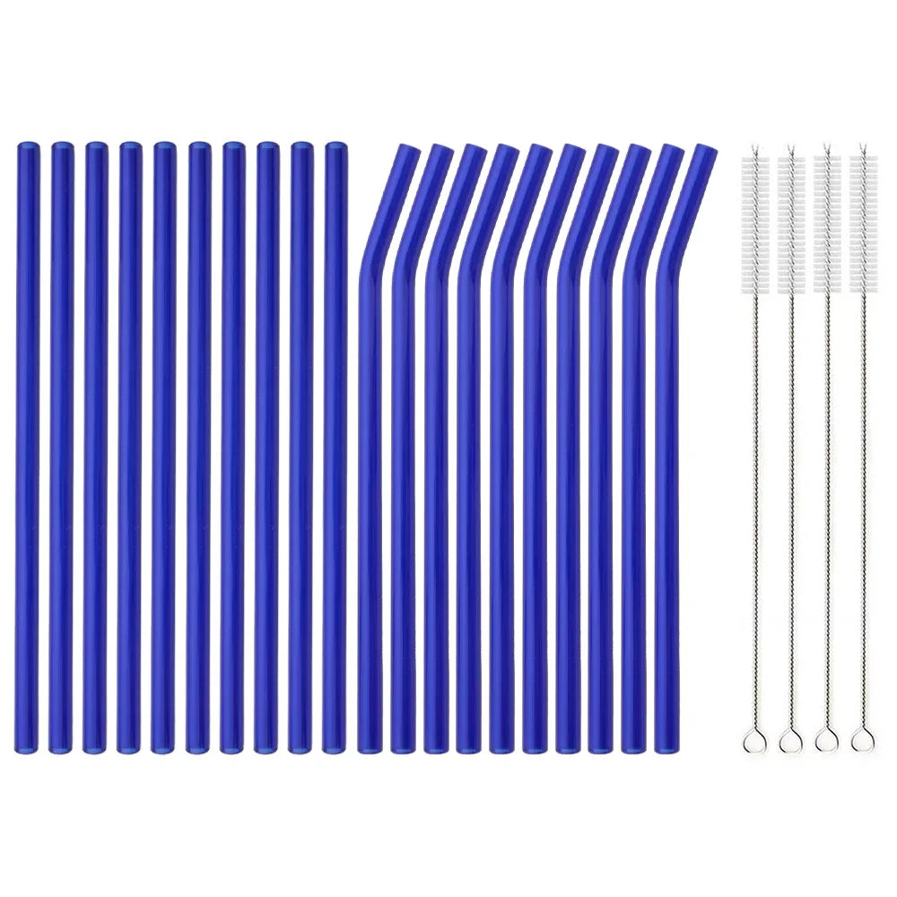 20PCS Colorful Reusable Glass Straws Set – 8mm Drinking Straws for Smoothies, Milkshakes, Tea, Juice, and Cocktails