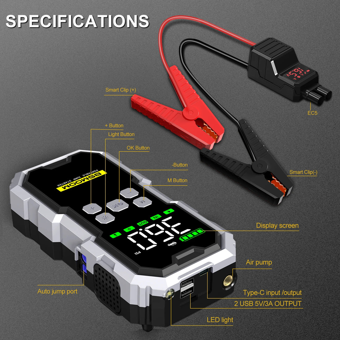 150PSI Car Jump Starter & Air Pump – 7000A Power Bank Emergency Booster